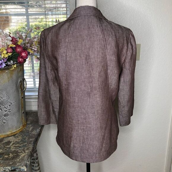 Lafayette 148 Tweedy Brown Linen Three Quarter Sleeve Jacket Career - Picture 5 of 14
